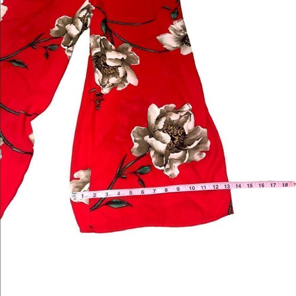 Forever 21 Magnolia Print Red Strappy Wide Leg Jumpsuit Size Medium - Picture 10 of 14